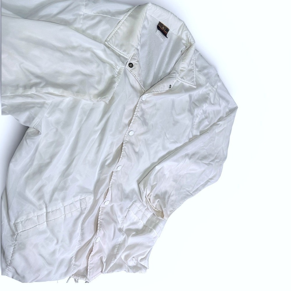 Vintage Hilton Coaches Jacket Men Large Made in USA White Nylon Snap Windbreaker